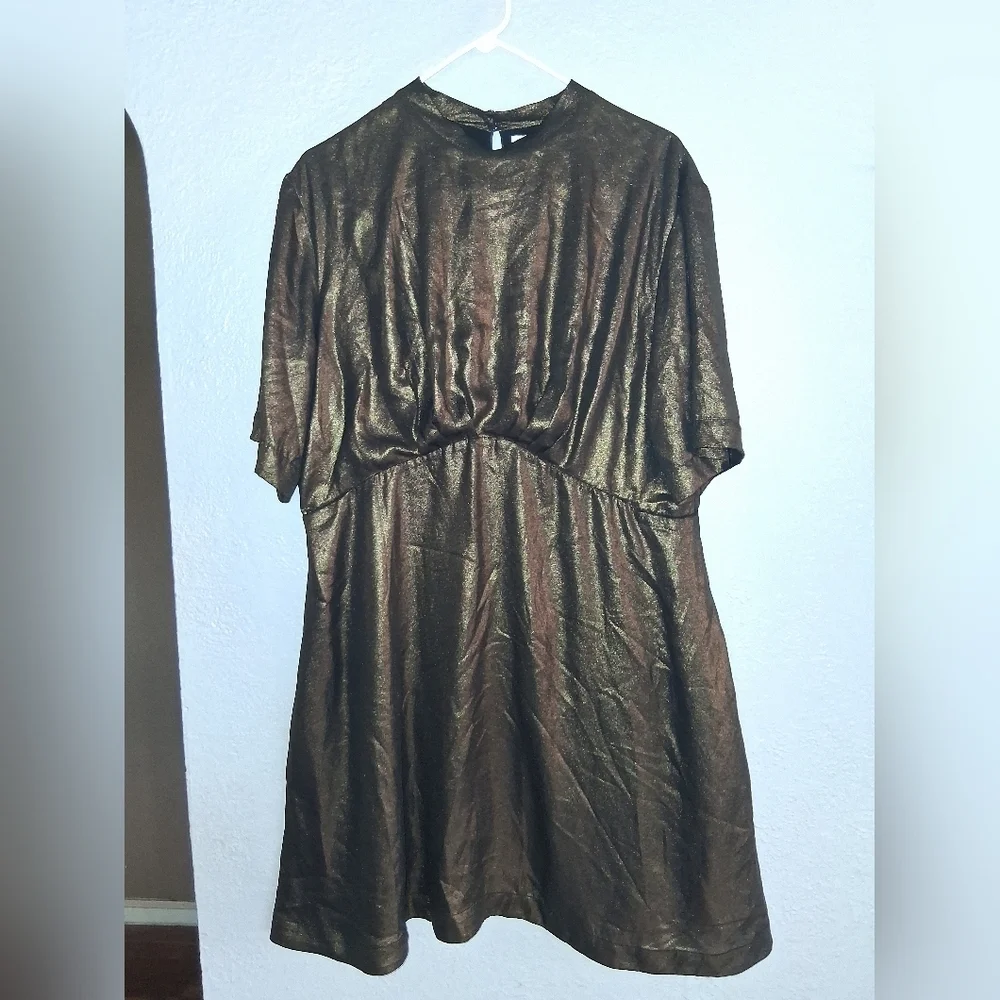 Emily And Fin Shake And Shimmer A Line Mini Dress Gold Metallic XXL - Picture 2 of 8